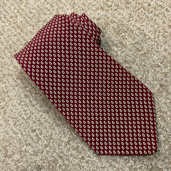 Lanvin Paris Designer Silk Maroon Green Raindrops Business Old Money Tie - Picture 2 of 7